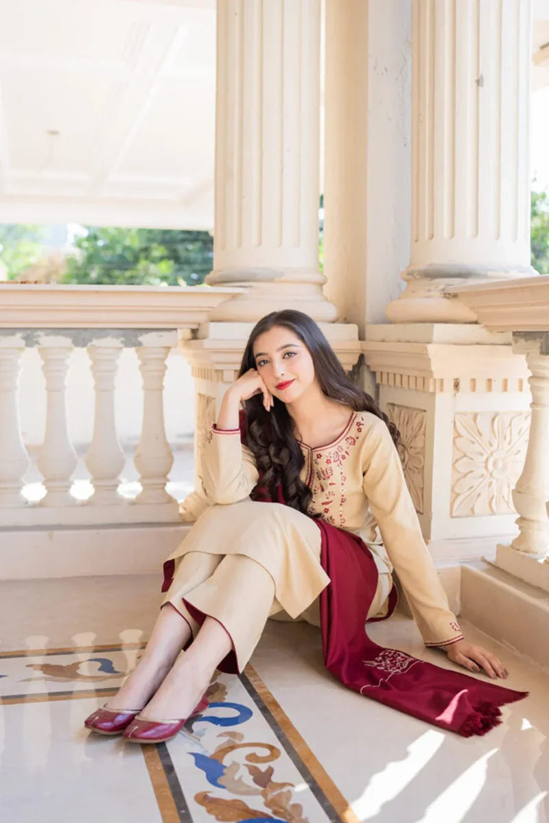 3PC-Embroidery Suit With Dhanak Shawl-LH037