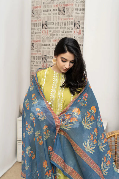 URGE-3PC DHANAK EMBROIDERED SHIRT WITH COUTRAI WOOL PRINT SHAWL AND EMB TROUSER-BIC-4013