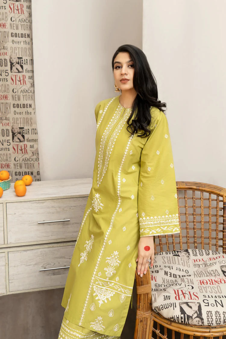 URGE-3PC DHANAK EMBROIDERED SHIRT WITH COUTRAI WOOL PRINT SHAWL AND EMB TROUSER-BIC-4013
