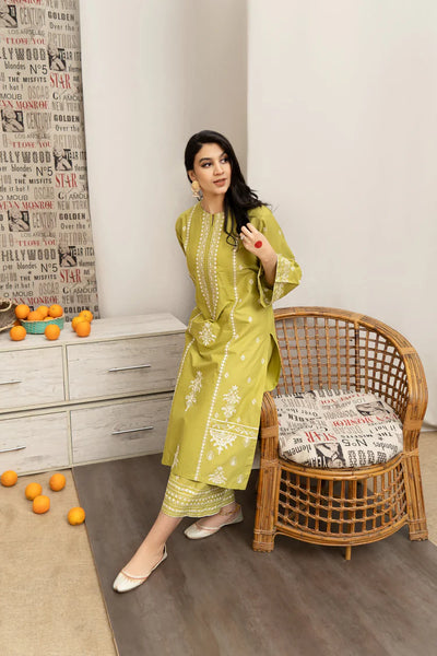 URGE-3PC DHANAK EMBROIDERED SHIRT WITH COUTRAI WOOL PRINT SHAWL AND EMB TROUSER-BIC-4013