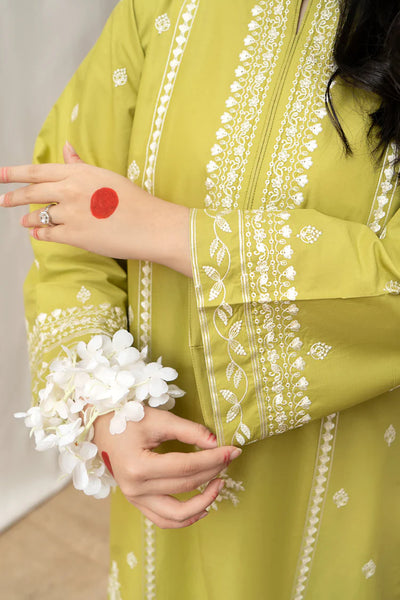 URGE-3PC DHANAK EMBROIDERED SHIRT WITH COUTRAI WOOL PRINT SHAWL AND EMB TROUSER-BIC-4013