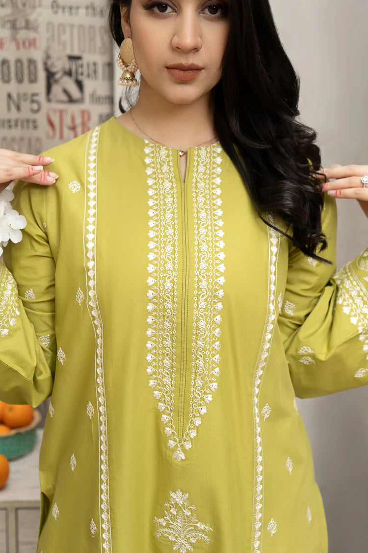 URGE-3PC DHANAK EMBROIDERED SHIRT WITH COUTRAI WOOL PRINT SHAWL AND EMB TROUSER-BIC-4013