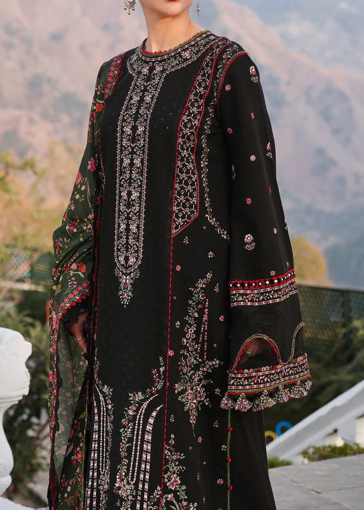 HUSSAIN REHAR-3PC KARANDI EMBROIDERED SHIRT WITH COURTRAI PRINTED SHAWL AND TROUSER-BIC-4261