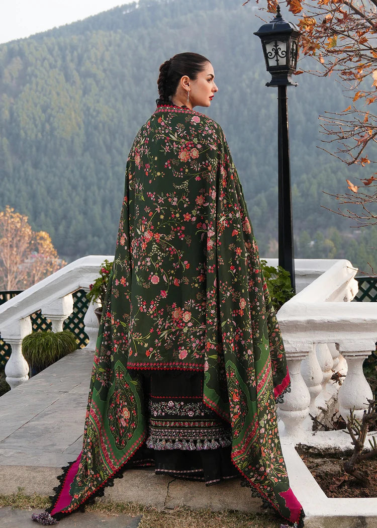 HUSSAIN REHAR-3PC KARANDI EMBROIDERED SHIRT WITH COURTRAI PRINTED SHAWL AND TROUSER-BIC-4261