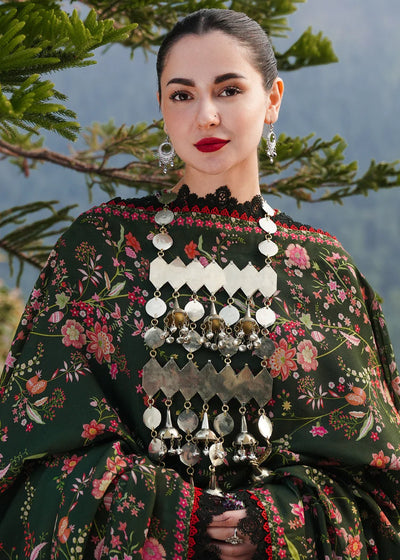 HUSSAIN REHAR-3PC KARANDI EMBROIDERED SHIRT WITH COURTRAI PRINTED SHAWL AND TROUSER-BIC-4261