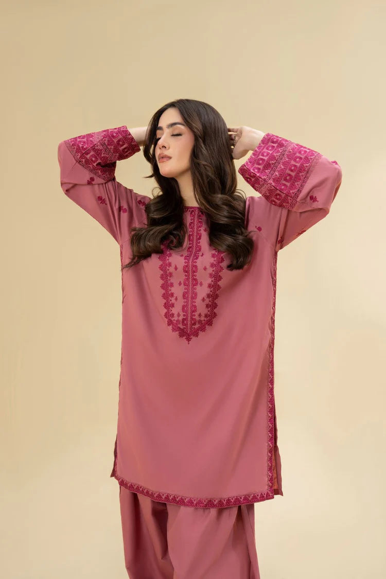 LAZULI-2PC KHADDAR EMBROIDRED SHIRT WITH KHADDAR EMB TROUSER-BIC-127