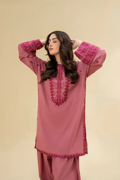 LAZULI-2PC KHADDAR EMBROIDRED SHIRT WITH KHADDAR EMB TROUSER-BIC-127