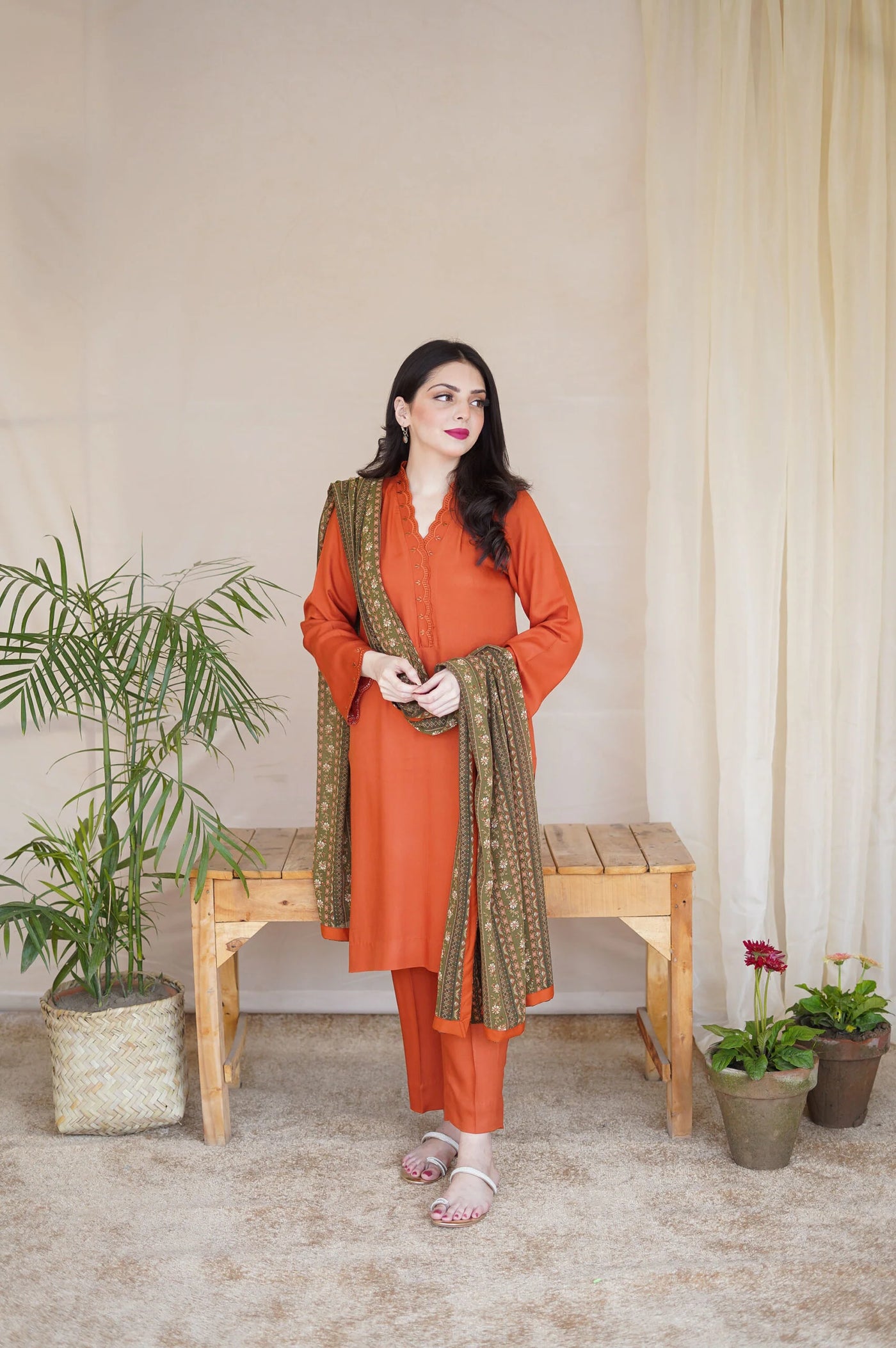 3PC Embroidery Suit with Dhanak Shawl-QA-49