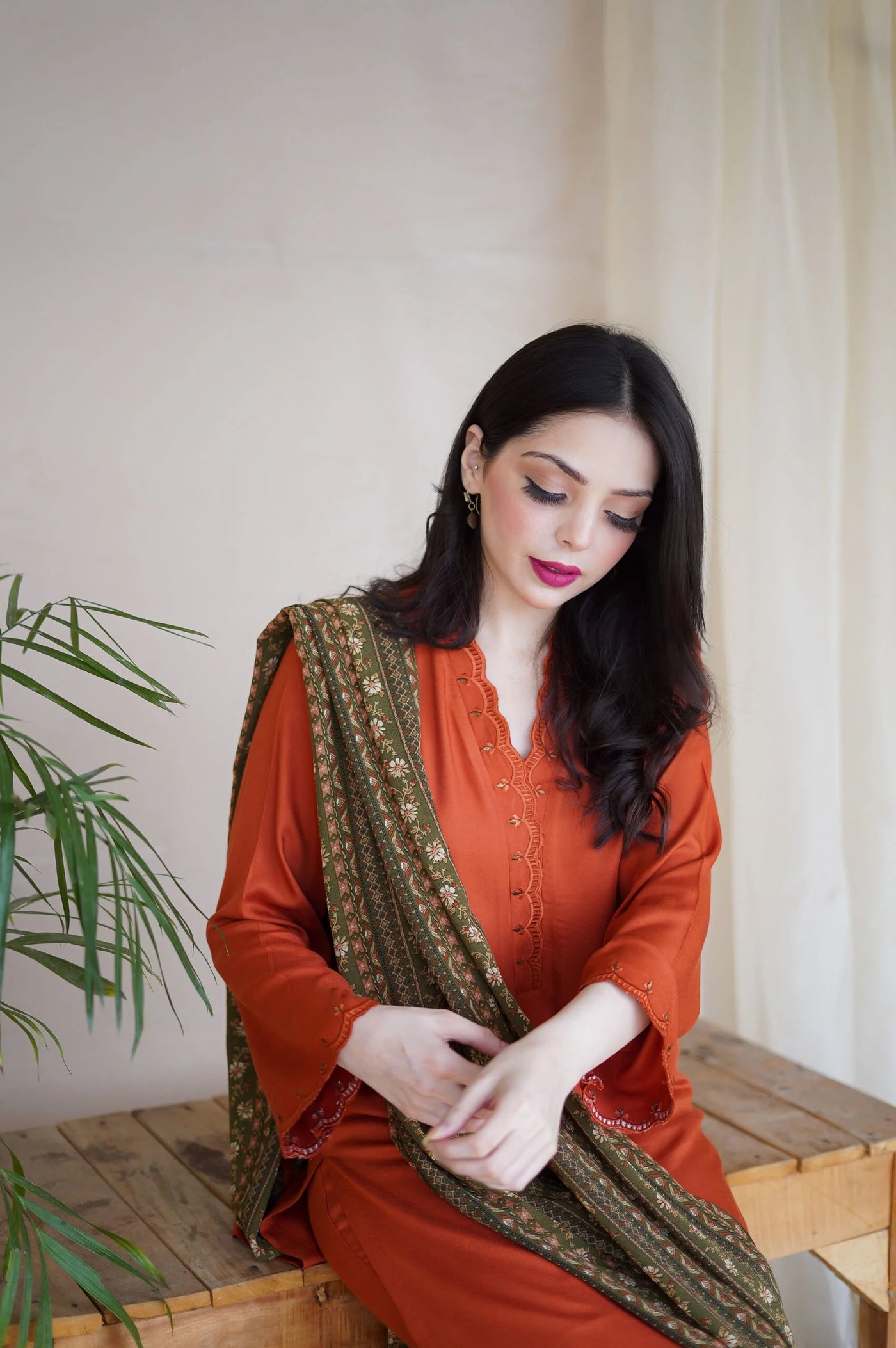 3PC Embroidery Suit with Dhanak Shawl-QA-49