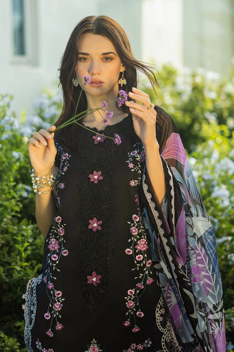 MUSHQ-3PC DHANAK EMBROIDERED SHIRT WITH COURTRAI PRINTED SHAWL & TROUSER-BIC-4090