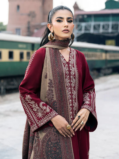 IZEL-3PC DHANAK EMBROIDERED SHIRT WITH COUTRAI PRINTED SHAWL AND TROUSER-BIC-4127