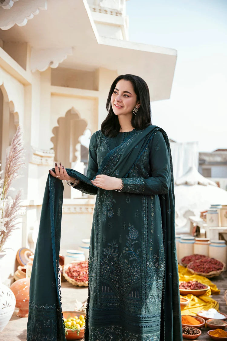 FLORENT-3PC DHANAK EMBROIDERED SHIRT WITH DHANAK EMBROIDERED SHAWL & TROUSER-BIC-4160