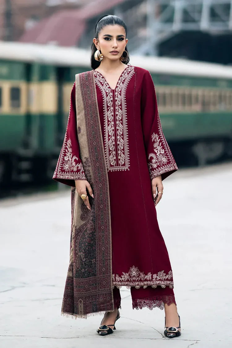 IZEL-3PC DHANAK EMBROIDERED SHIRT WITH COUTRAI PRINTED SHAWL AND TROUSER-BIC-4127