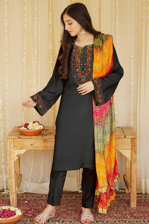 AISLING -3PC EMBROIDERED DHANAK DRESS WITH DHANAK WOOL SHAWL- QA-134