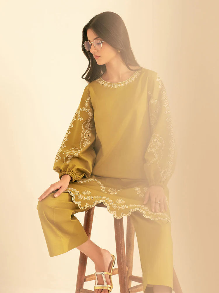 BATIK-2PC DHANAK EMBROIDRED SHIRT WITH DHANAK EMBROIDRED SLEEVES-BIC-122