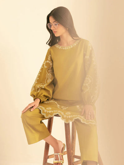 BATIK-2PC DHANAK EMBROIDRED SHIRT WITH DHANAK EMBROIDRED SLEEVES-BIC-122