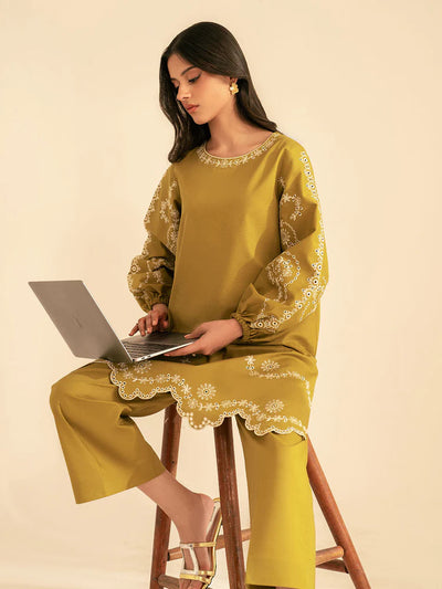 BATIK-2PC DHANAK EMBROIDRED SHIRT WITH DHANAK EMBROIDRED SLEEVES-BIC-122