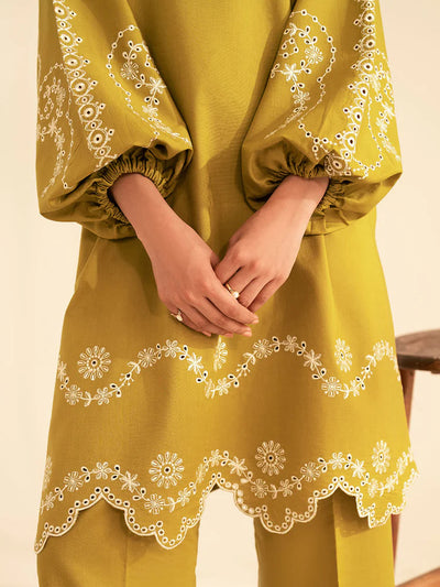 BATIK-2PC DHANAK EMBROIDRED SHIRT WITH DHANAK EMBROIDRED SLEEVES-BIC-122