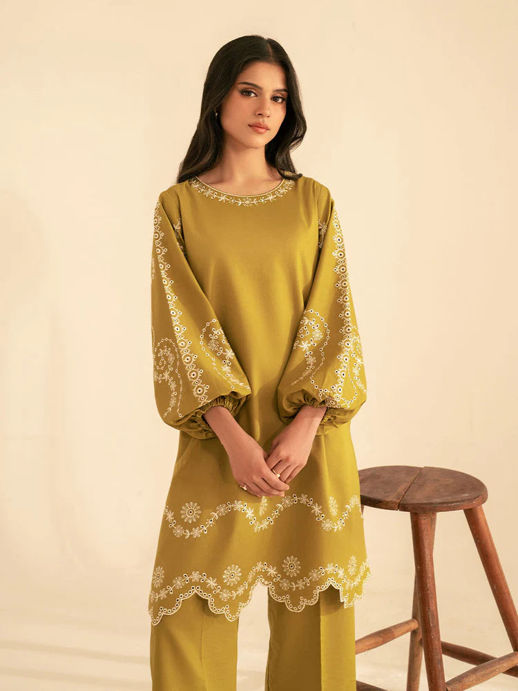 BATIK-2PC DHANAK EMBROIDRED SHIRT WITH DHANAK EMBROIDRED SLEEVES-BIC-122