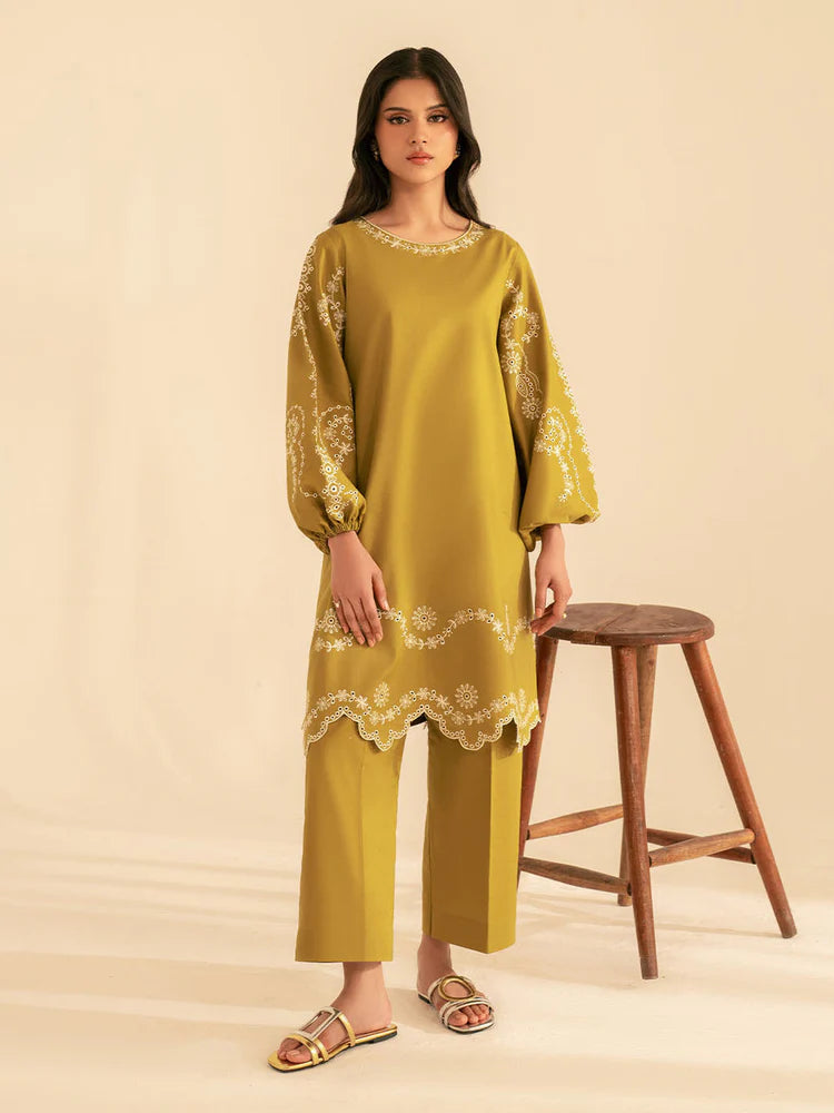 BATIK-2PC DHANAK EMBROIDRED SHIRT WITH DHANAK EMBROIDRED SLEEVES-BIC-122