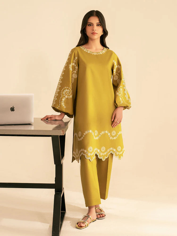 BATIK-2PC DHANAK EMBROIDRED SHIRT WITH DHANAK EMBROIDRED SLEEVES-BIC-122