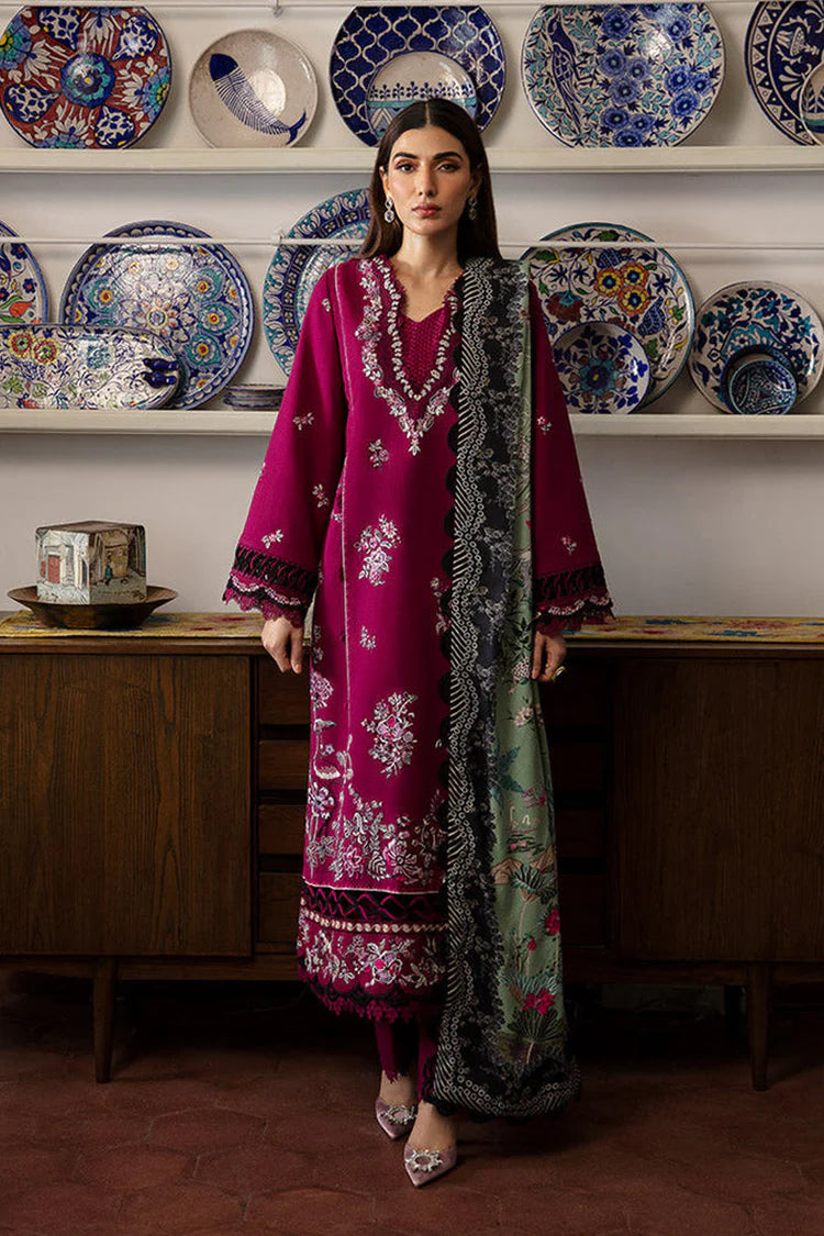 REPUBLIC-3PC DHANAK SEQUENCE EMBROIDERED SHIRT WITH COURTRAI PRINTED SHAWL & DHANAK TOUSER-BIC-4209