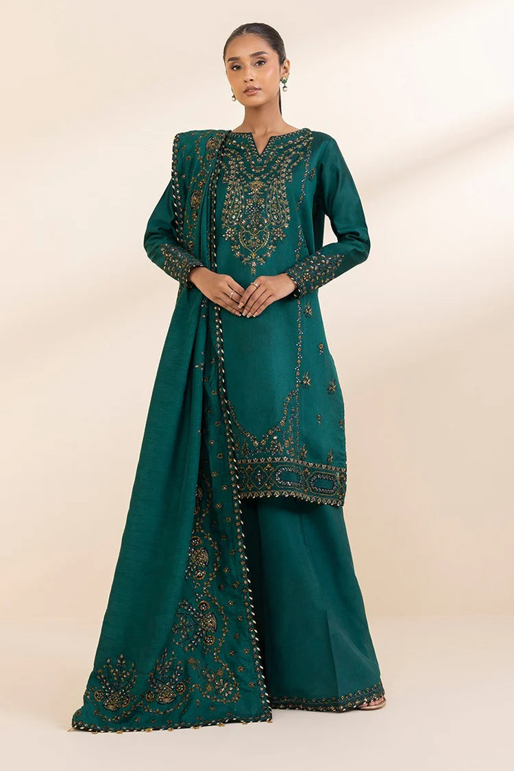 SAPPHIRE-3PC DHANAK EMBROIDERED SHIRT WITH DHANAK EMBROIDERED SHAWL AND TROUSER-4225