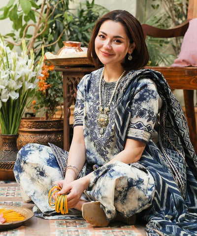 SAPPHIRE-3PC KHADDAR PRINTED EMB SHIRT WITH KHADDAR PRINT DUPATTA AND PRINT TROUSER-BIC-2527