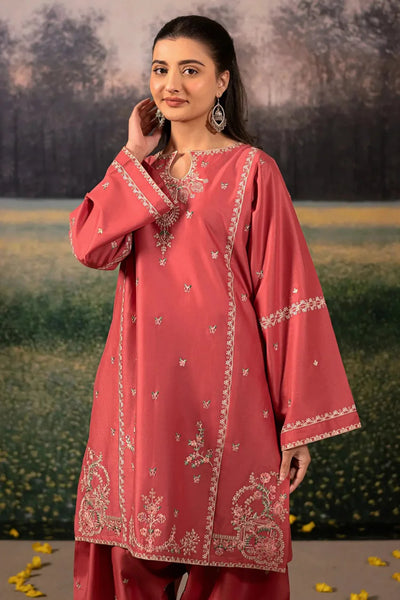 URGE-3PC DHANAK EMBROIDERED SHIRT WITH COURTRAI PRINTED SHAWL AND EMB TROUSER-BIC-4203