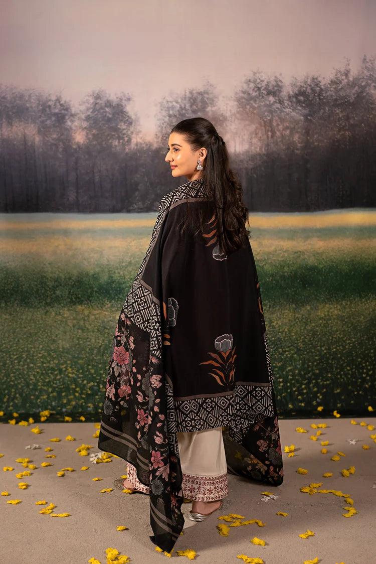 URGE-3PC DHANAK EMBROIDERED SHIRT WITH COUTRAI WOOL PRINTED SHAWL AND EMB TROUSER-BIC-4086