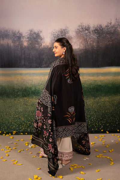 URGE-3PC DHANAK EMBROIDERED SHIRT WITH COUTRAI WOOL PRINTED SHAWL AND EMB TROUSER-BIC-4086