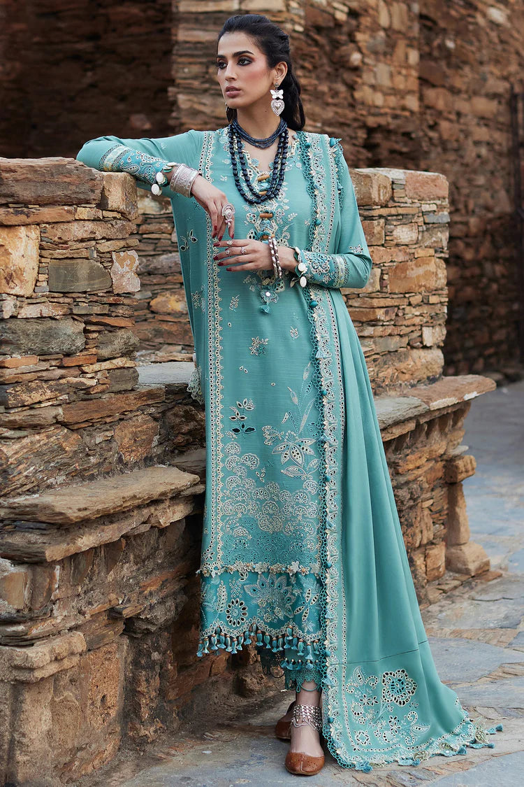 ELAN-3PC DHANAK CHIKAN EMBROIDERED SHIRT WITH DHANAK EMBROIDRED SHAWL & TROUSER -BIC-4239