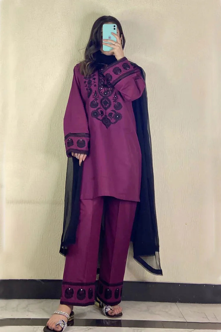 BRANDSINN-3PC DHANAK EMBROIDERED SHIRT WITH CHIFFON DUPATTA AND EMB TROUSER BIC-4168