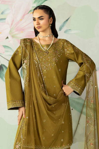 ETHNC-3PC DHANAK SEQUIN EMBROIDERED SHIRT WITH COTTON NET EMBROIDERED DUPATTA AND TROUSER-BIC-4194