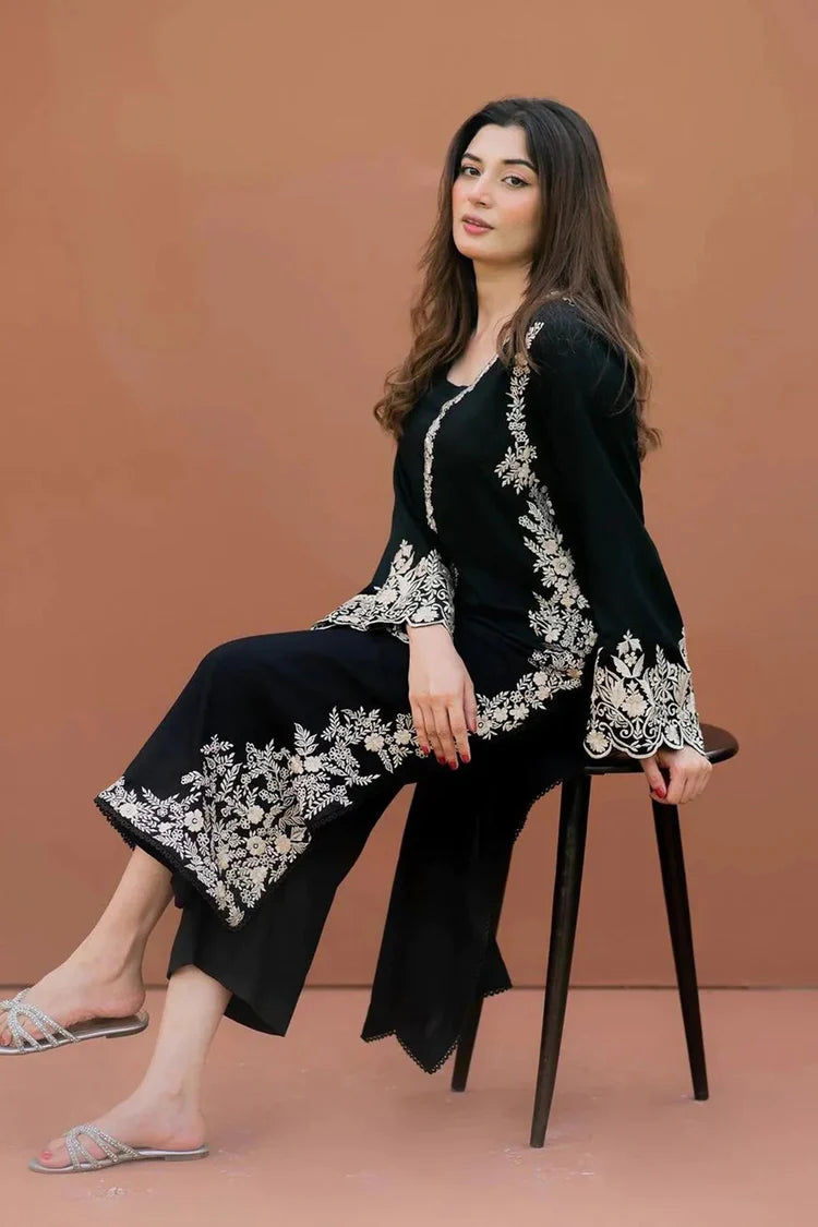 LAJWANTI-2PC DHANAK EMBROIDERED SHIRT WITH DHANAK EMBROIDERED SLEEVES-BIC-118