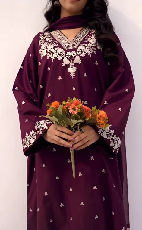 JAZMIN-3PC DHANAK EMBROIDERED SUIT QA8799