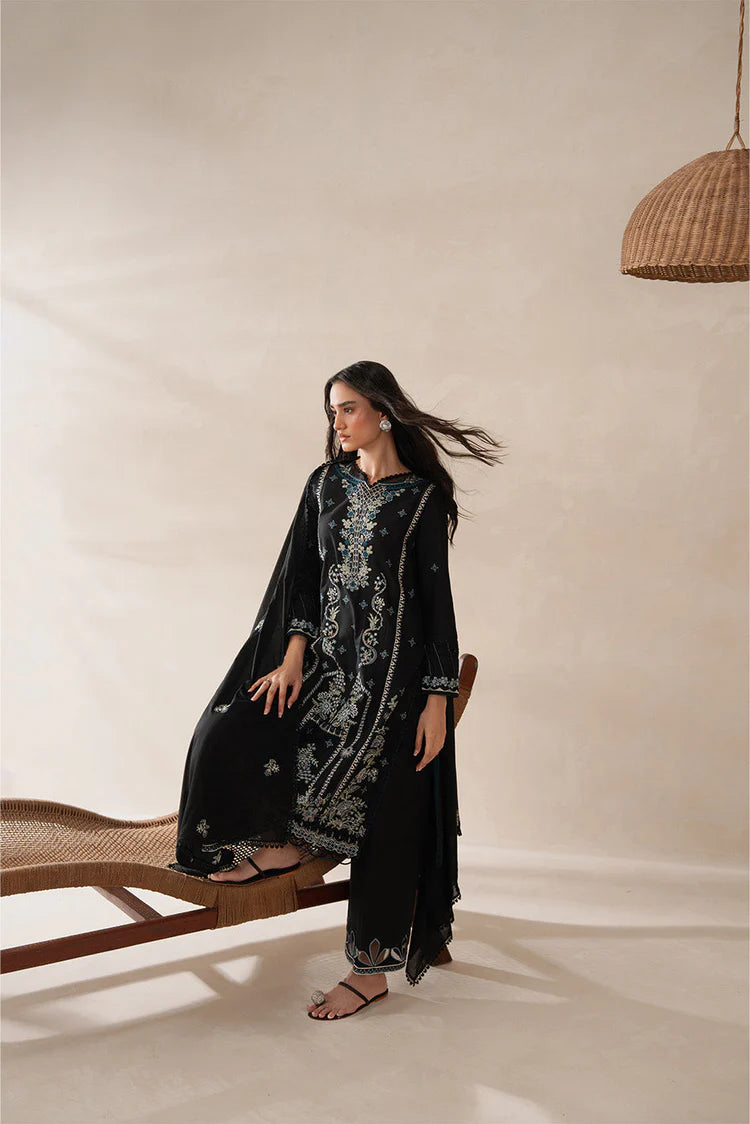 BEECHTREE-3PC KARANDI EMBROIDERED SHIRT WITH KHADDI NET EMBROIDERED DUPATTA AND EMB TROUSER-BIC-4258