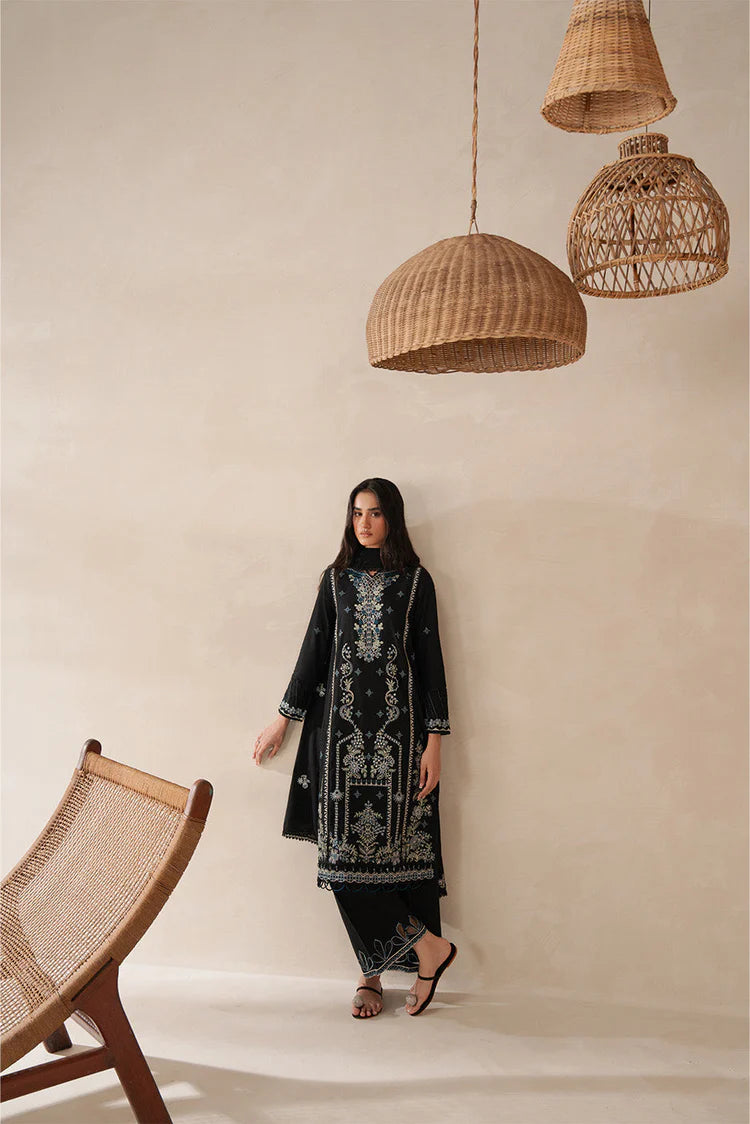 BEECHTREE-3PC KARANDI EMBROIDERED SHIRT WITH KHADDI NET EMBROIDERED DUPATTA AND EMB TROUSER-BIC-4258