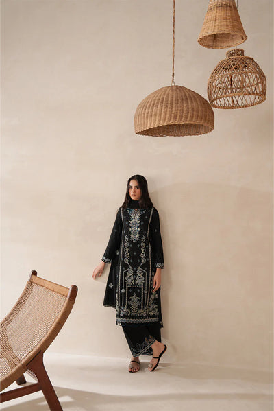 BEECHTREE-3PC KARANDI EMBROIDERED SHIRT WITH KHADDI NET EMBROIDERED DUPATTA AND EMB TROUSER-BIC-4258