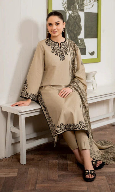 3PC-Embroidery Suit With Dhanak Shawl-QA120