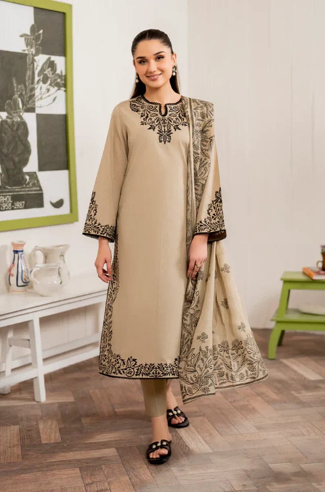 3PC-Embroidery Suit With Dhanak Shawl-QA120