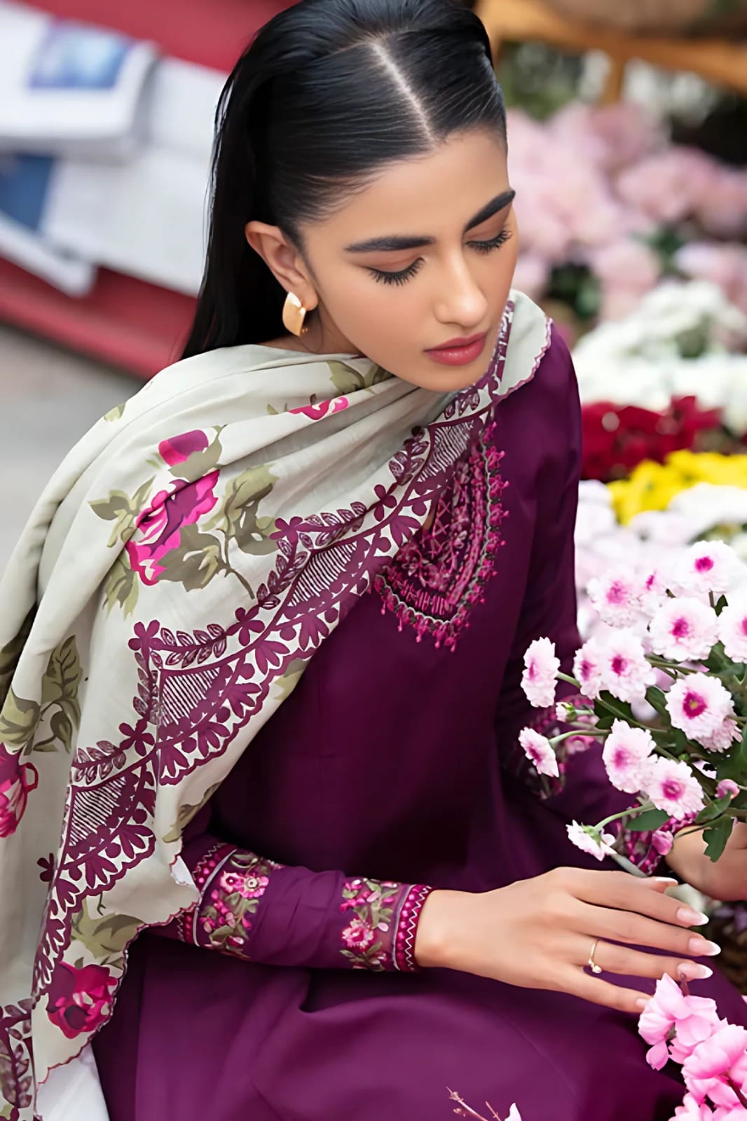 3PC-Embroidery Suit With Dhanak Shawl-QA878