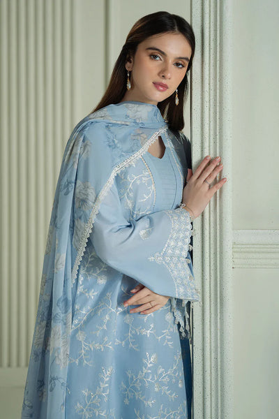 CROSS STITCH-3PC DHANAK EMBROIDERED SHIRT WITH COUTRAI PRINTED SHAWL AND TROUSER-BIC-4109