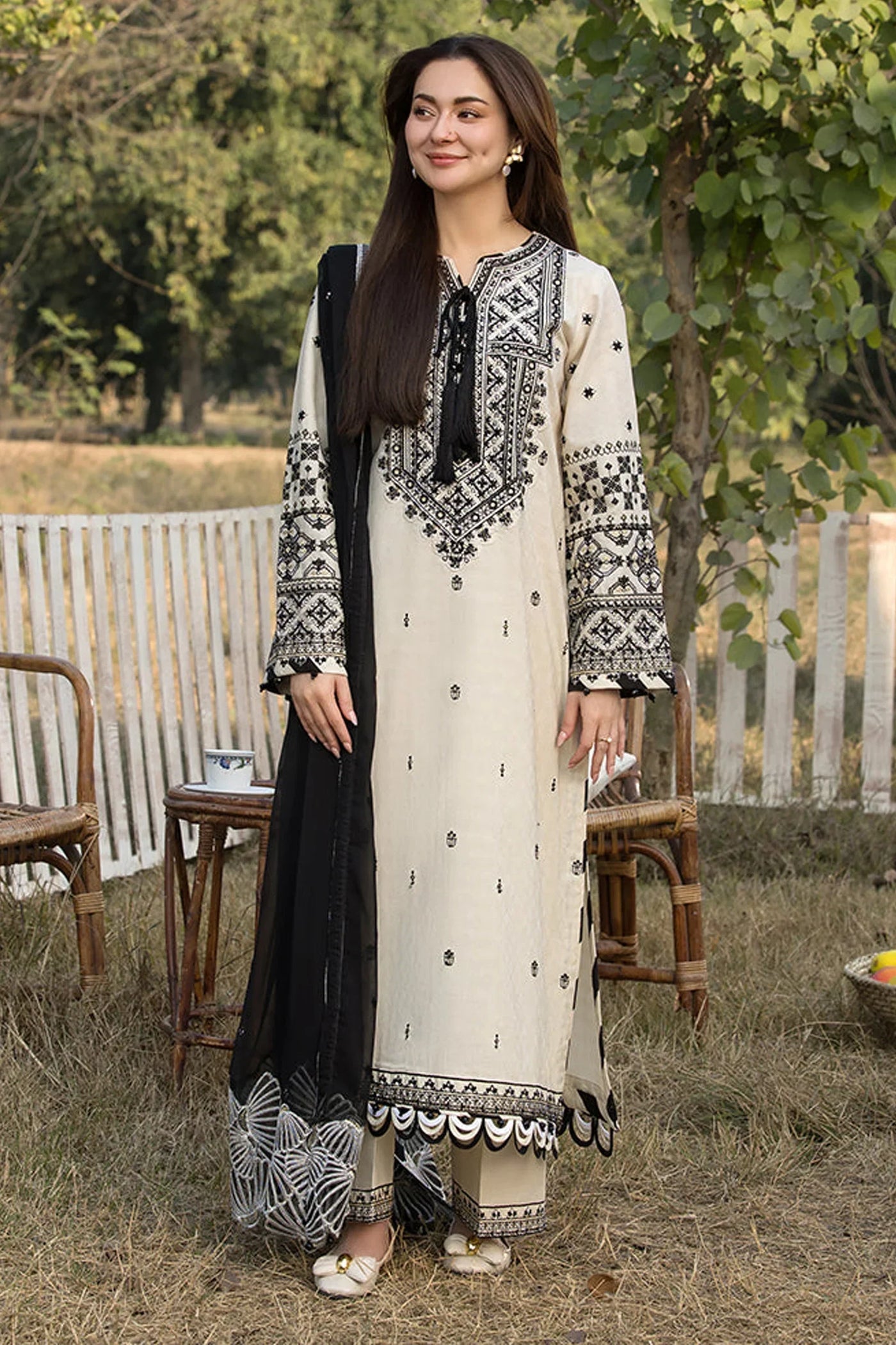 QALAMKAR - 3PC DHANAK EMBROIDERED SHIRT QA-6278