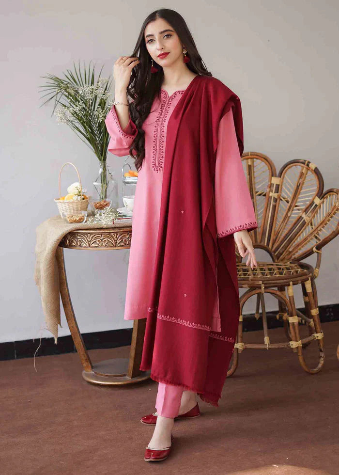 3PC-Embroidery Suit With Dhanak Shawl-QA037