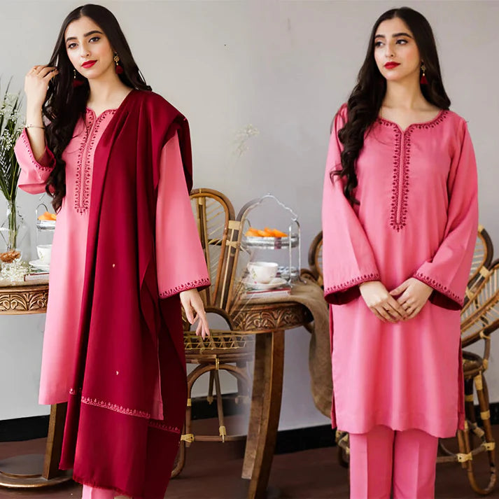 3PC-Embroidery Suit With Dhanak Shawl-QA037